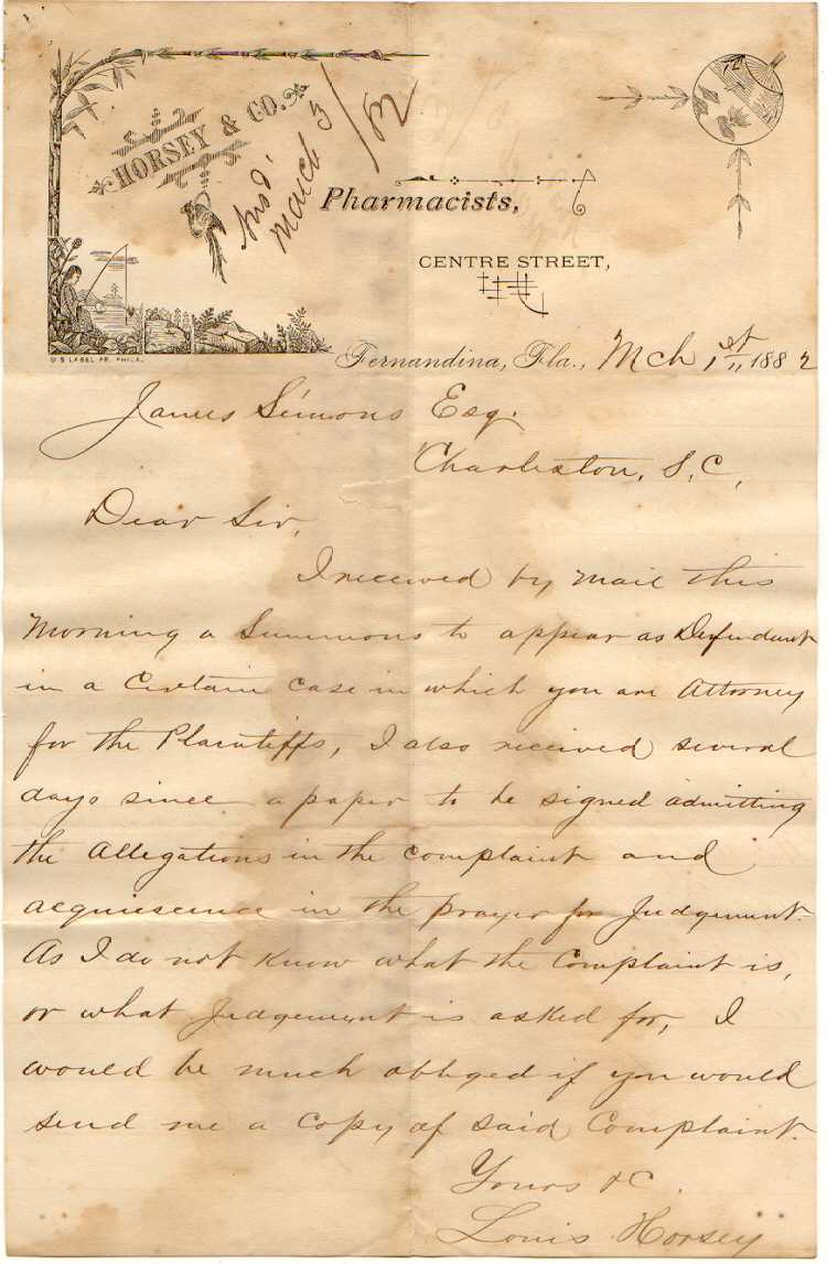 1882 Horsey & Co., Fernandina, Florida letter